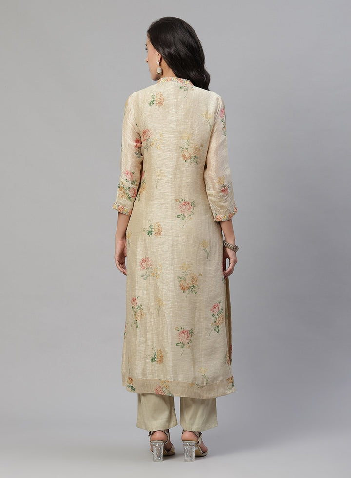 Printed Chanderi Kurti With Pant