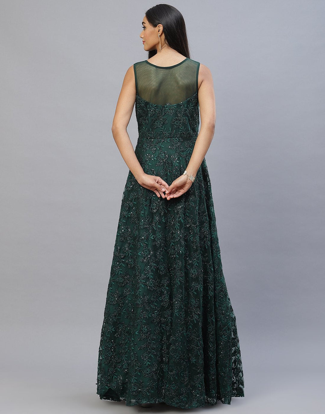 Bottle Green Lace Long Dress