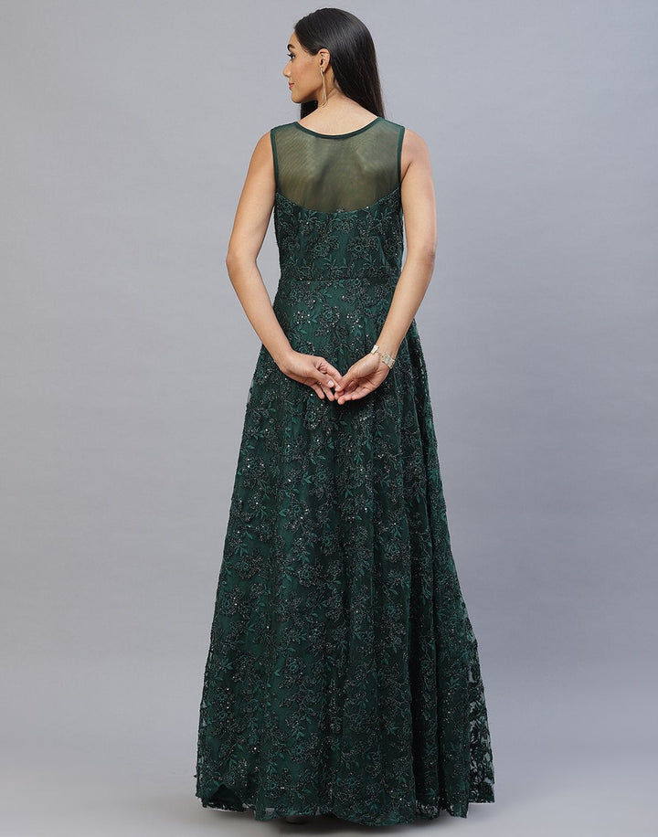 Bottle Green Lace Long Dress