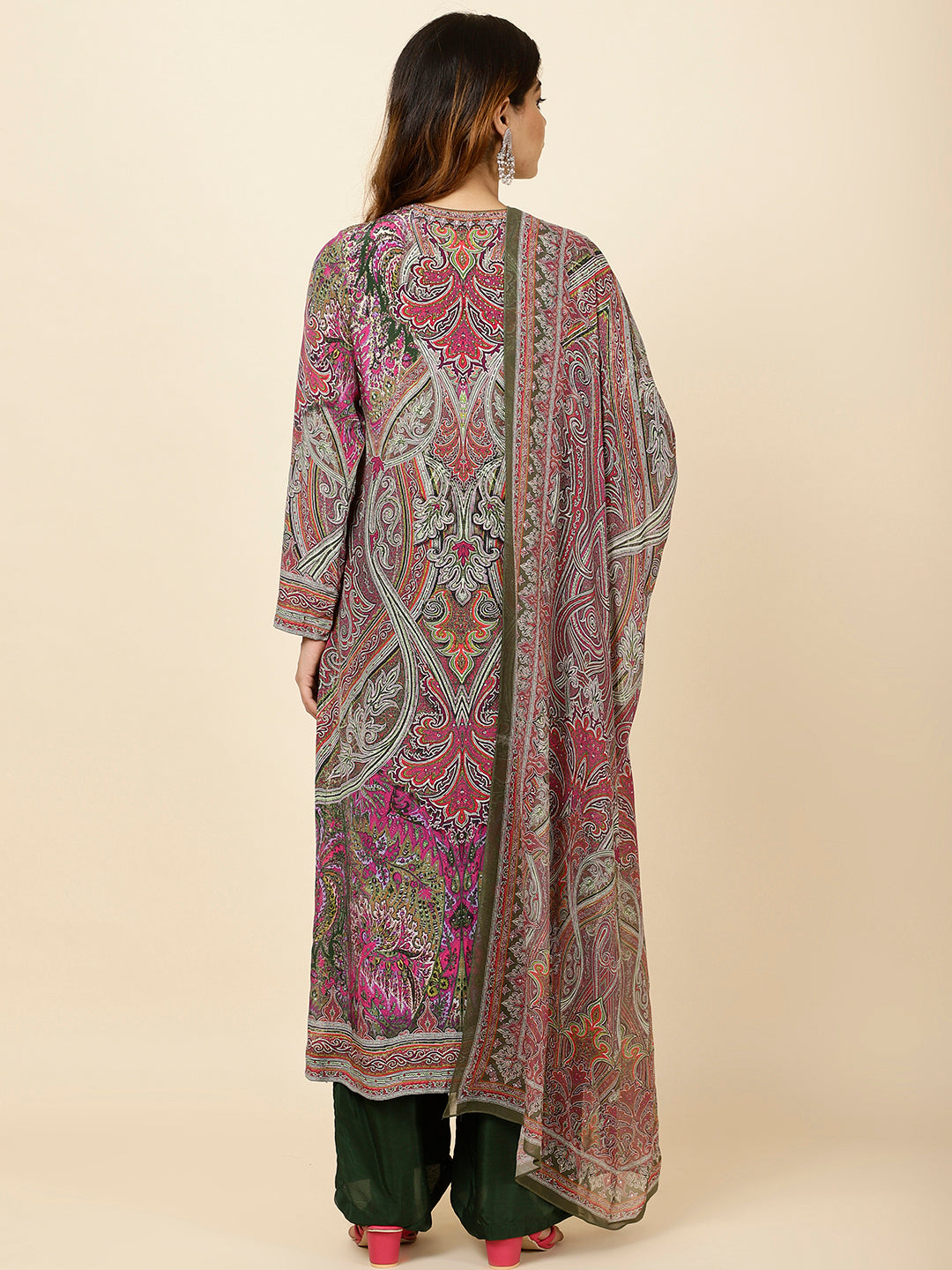 Digital Printed Crepe Kurta With Palazzo &amp; Dupatta