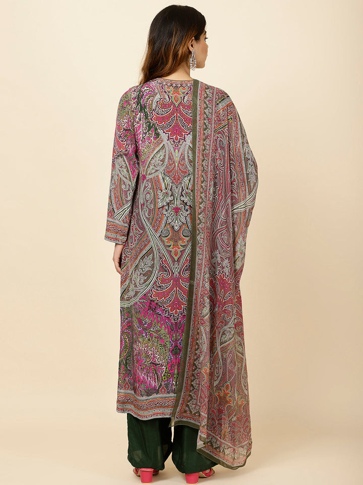 Digital Printed Crepe Kurta With Palazzo &amp; Dupatta