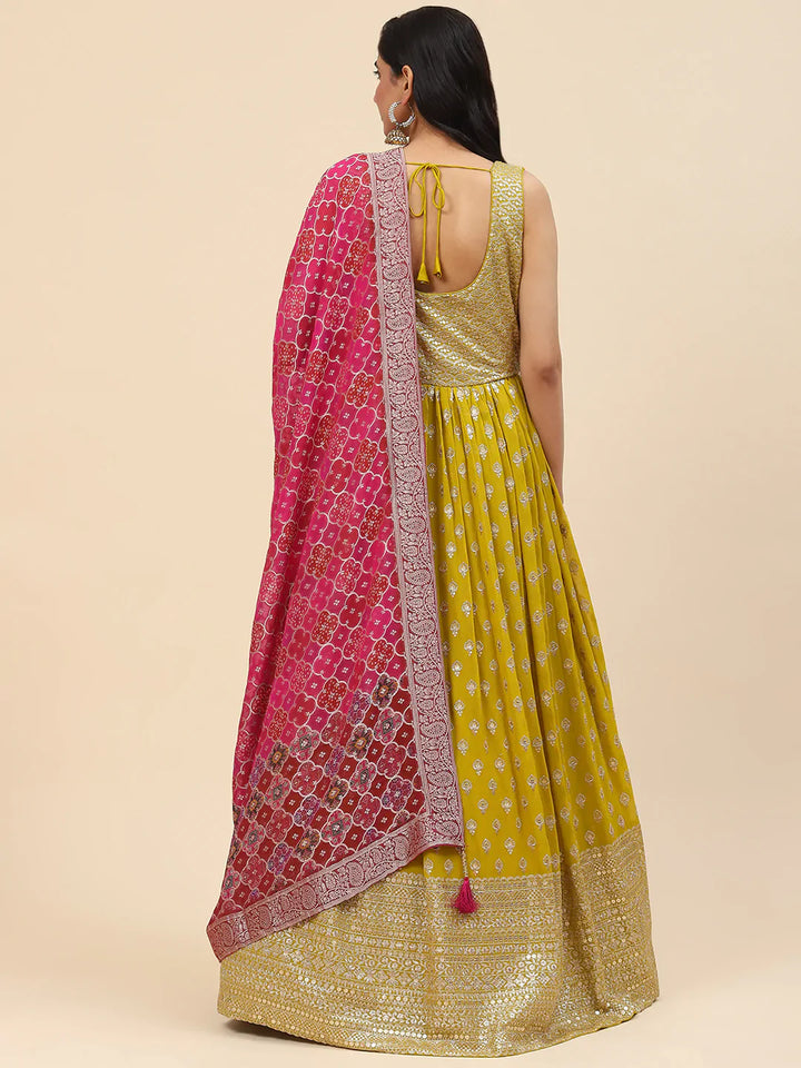Sequin Embroidered Georgette Kurta With Churidar &amp; Dupatta