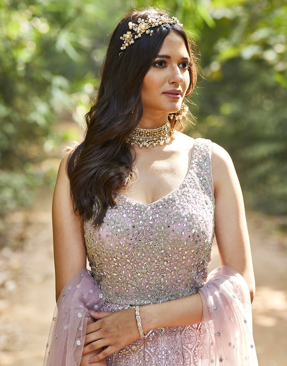 MBZ Meena Bazaar-Onion Pink Georgette Anarkali Salwar Kameez