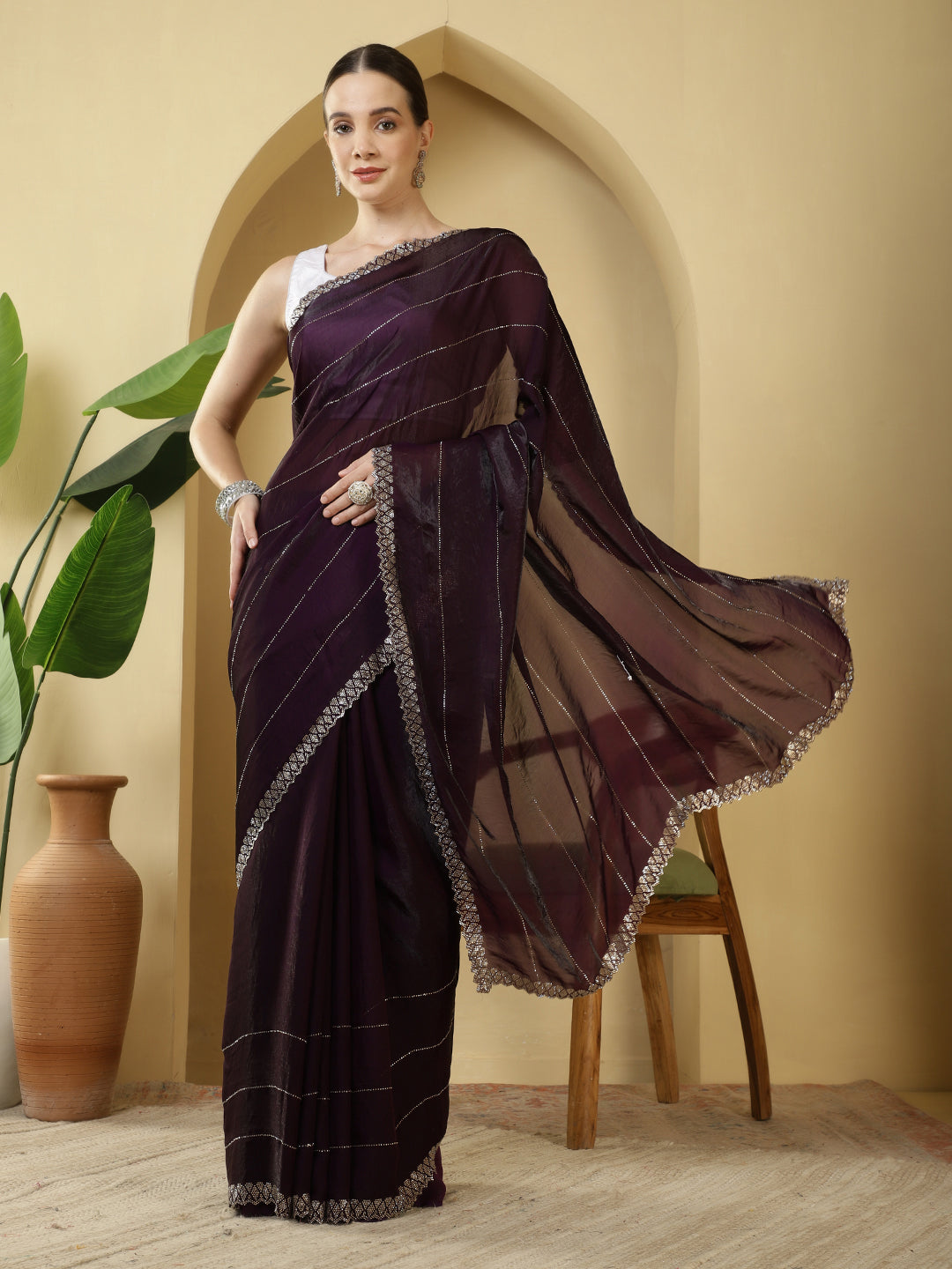 Sequence Work Satin Saree