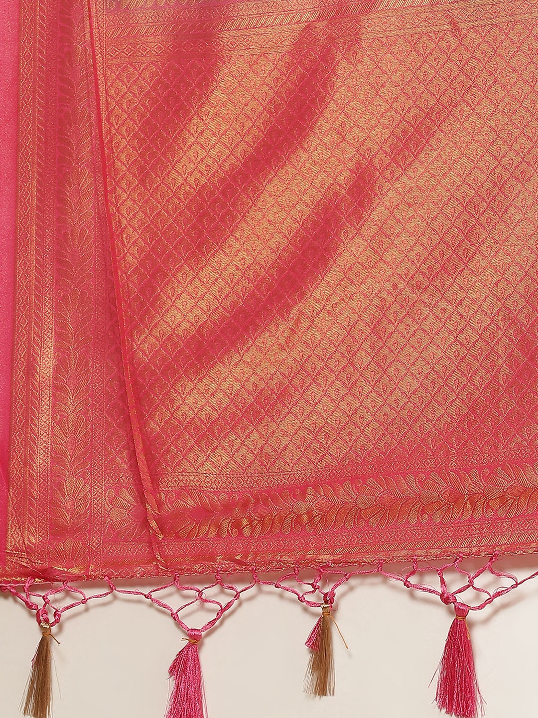 Brocade Zari Jaal Art Handloom Saree  with Contrast Blouse