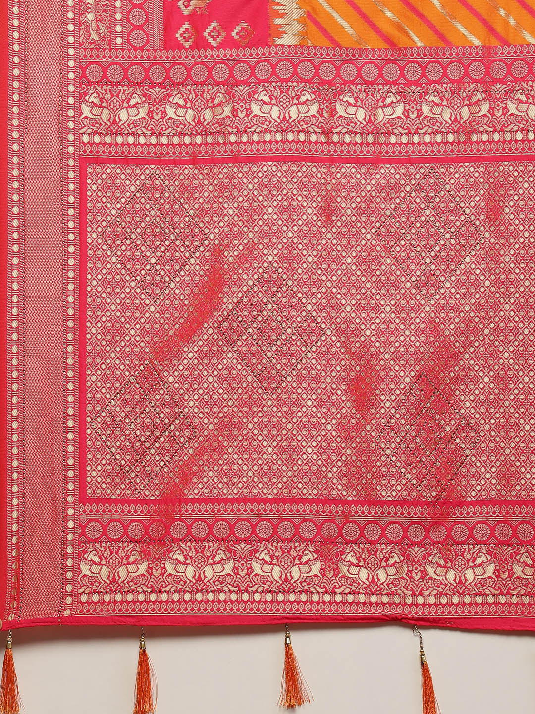 Stripes Jaal Banarasi Woven Saree