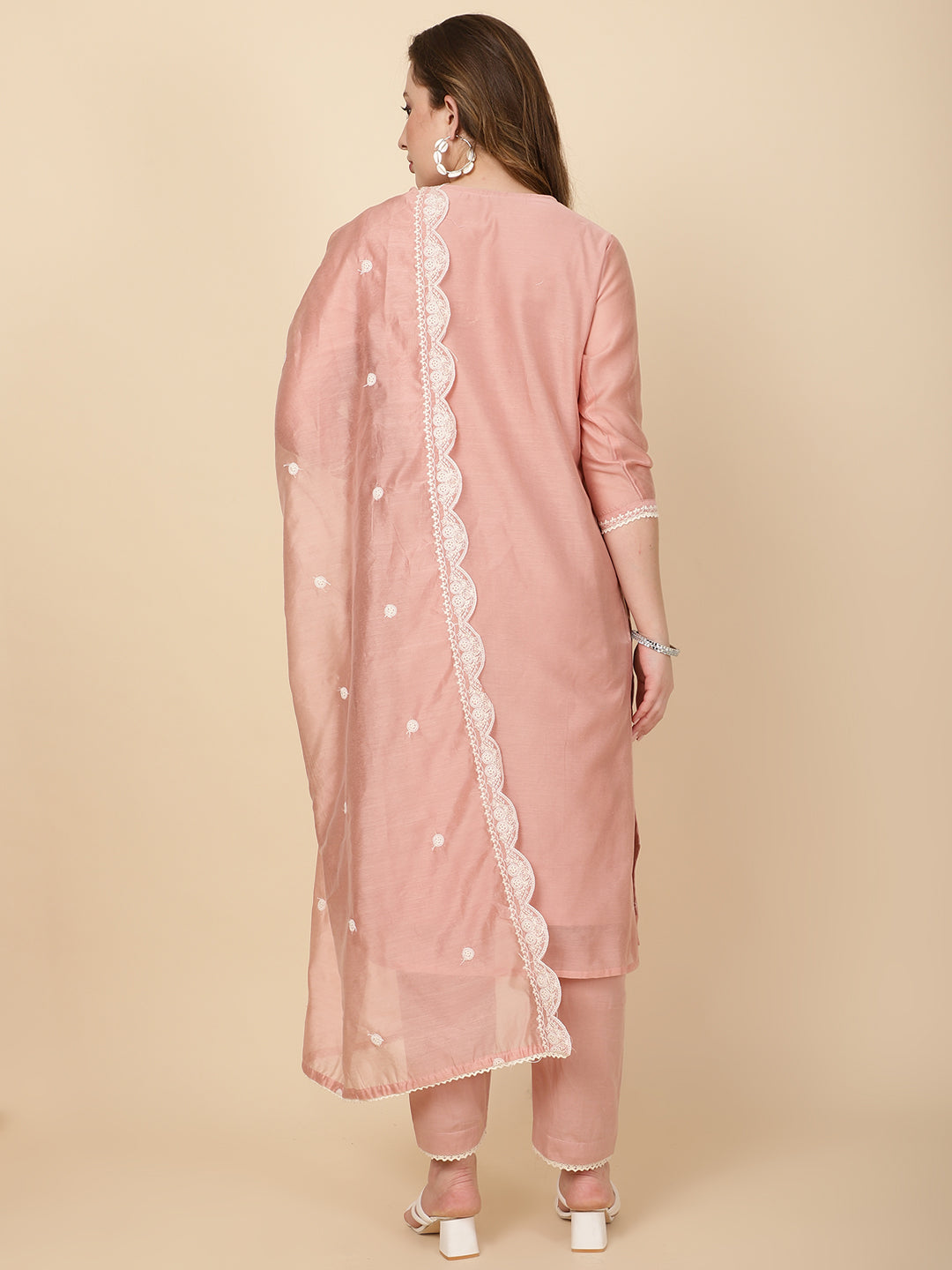 Booti Embroidery Chanderi Kurta With Pants &amp; Dupatta