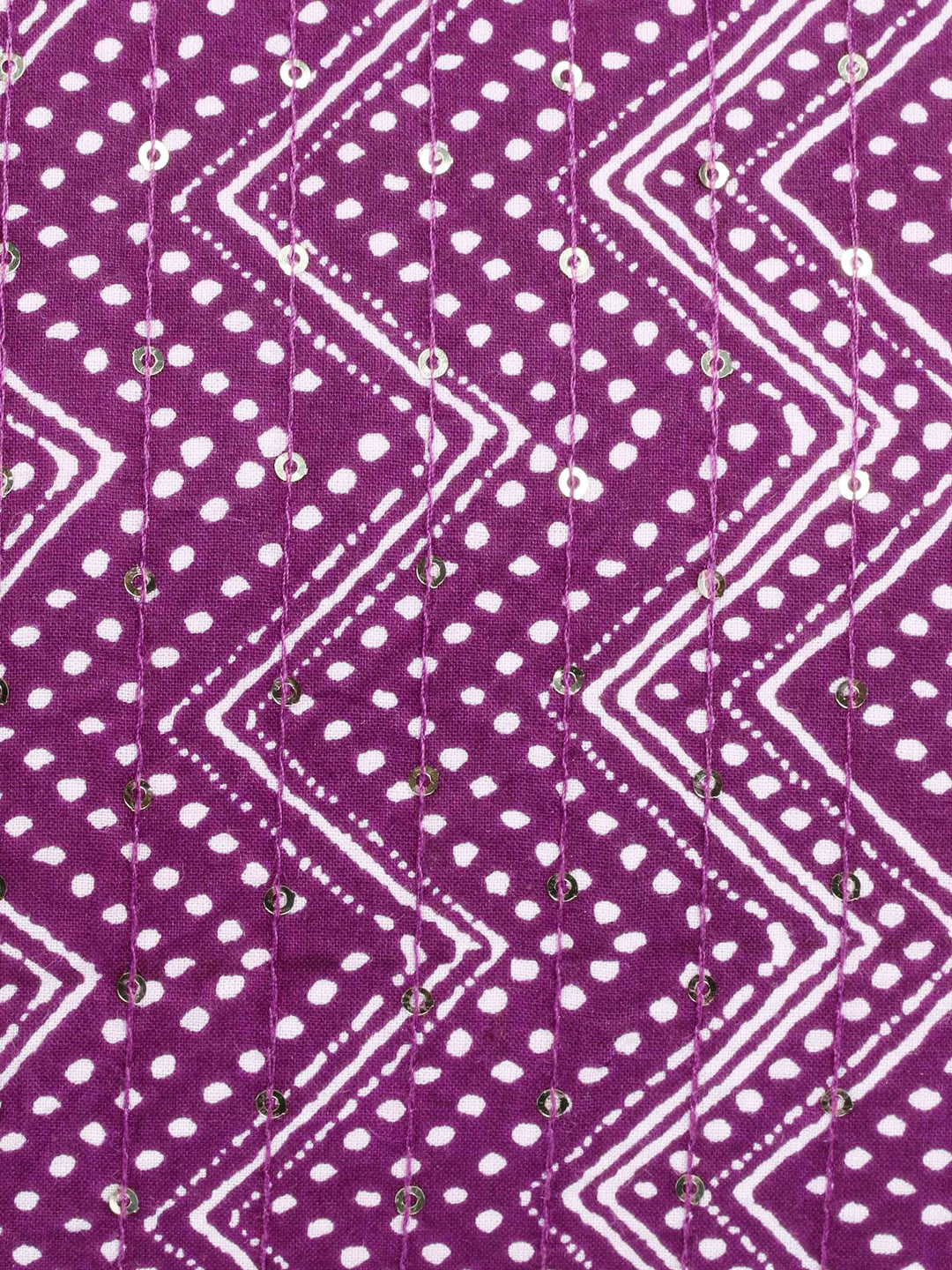 Purple Printed Cotton Handbag With Pouch