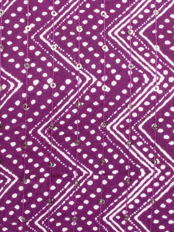 Purple Printed Cotton Handbag With Pouch