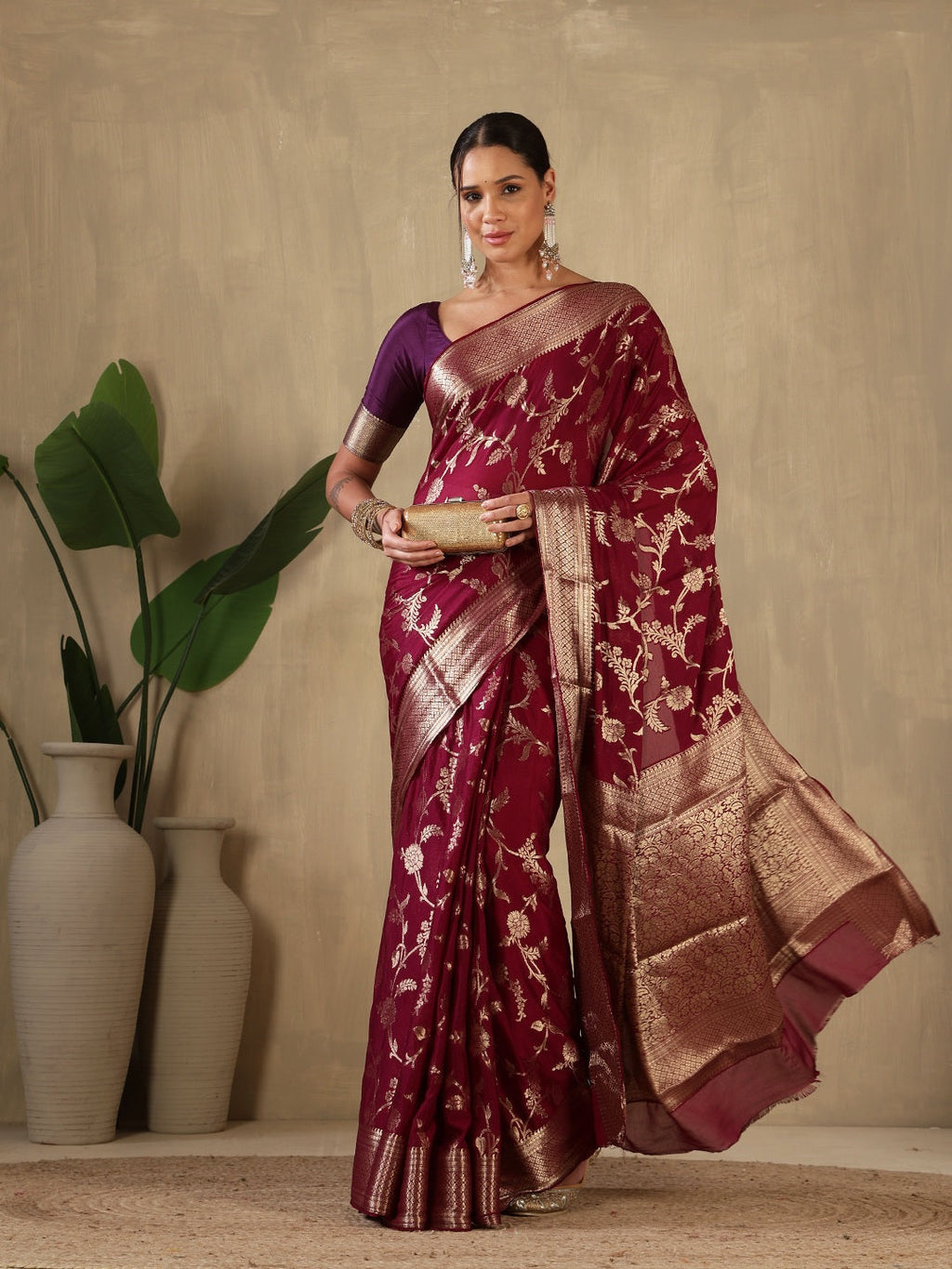 Plain Crepe Saree