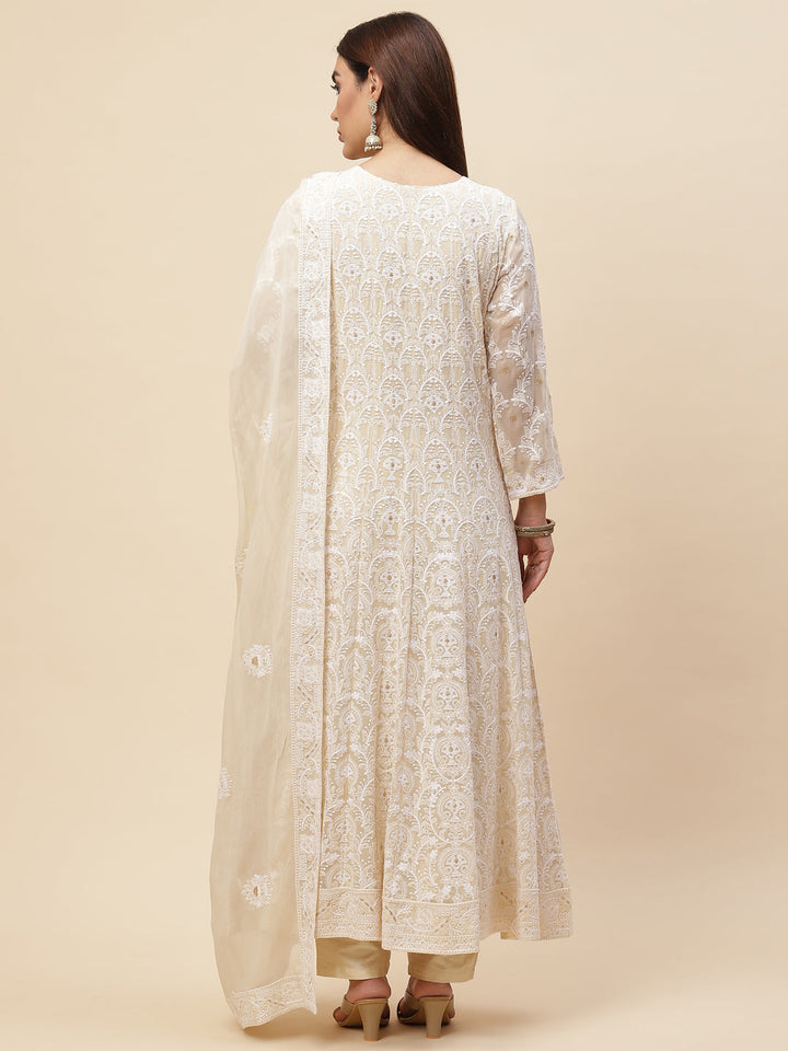 Resham Jaal Georgette Kurta With Pants &amp; Dupatta
