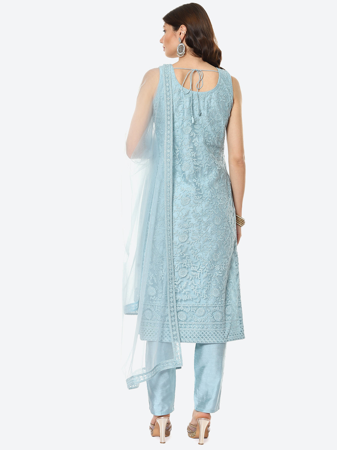Embroidered Net Stitched Salwar Kameez With Net Dupatta