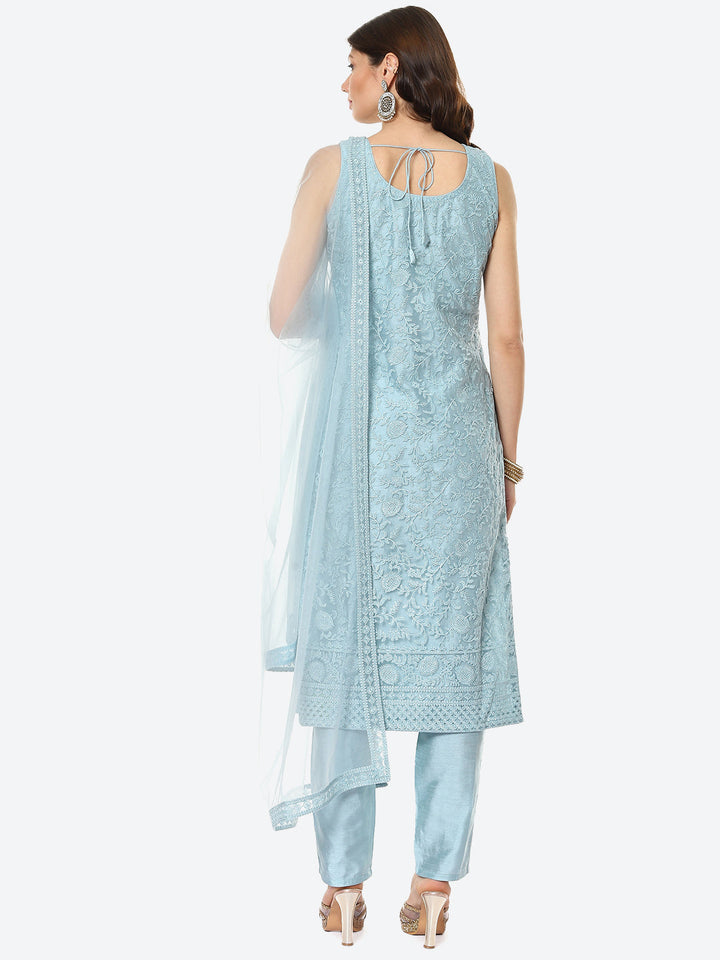 Embroidered Net Stitched Salwar Kameez With Net Dupatta