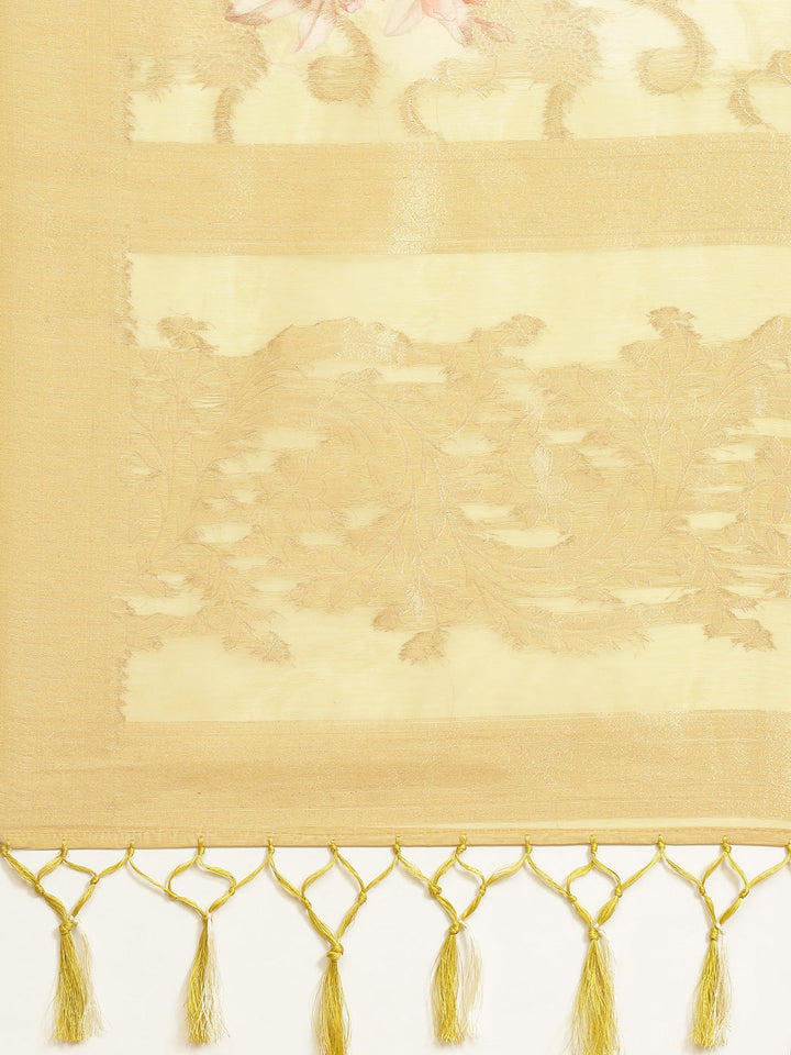 Digital Floral Printed Banarasi Pallu Cotton Chanderi Saree