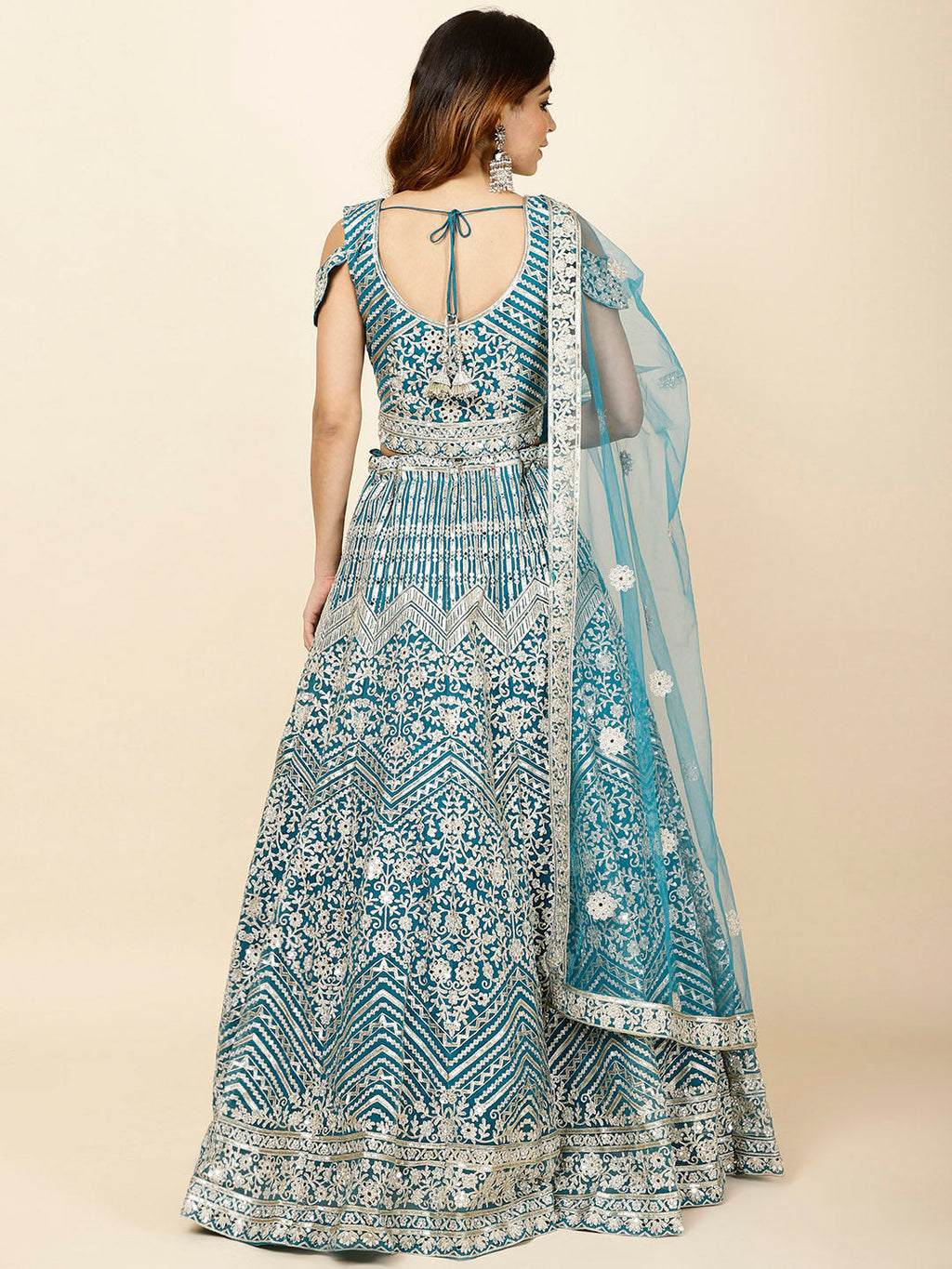 Zari Embroidered Net Choli With Lehenga & Dupatta