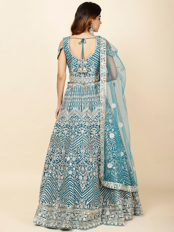 Zari Embroidered Net Choli With Lehenga &amp; Dupatta