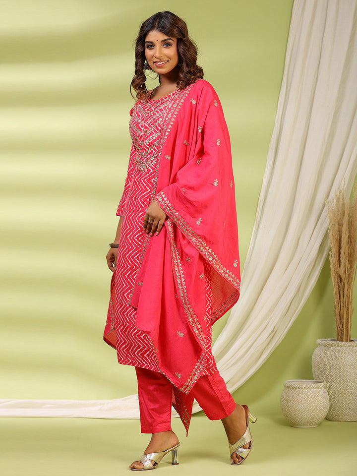 Printed Muslin Kurta With Pants &amp; Dupatta
