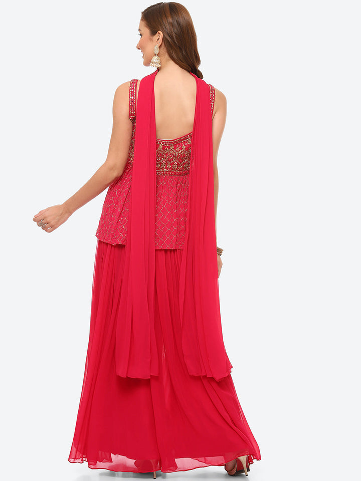 Sequin Work Georgette Peplum Kurti With Garara &amp; Net Dupatta