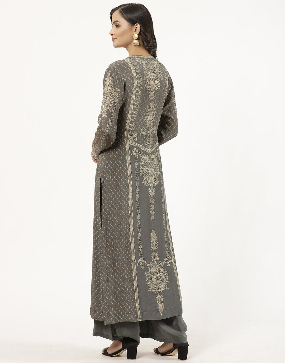 MBZ Meena Bazaar-Grey Digital Printed Crepe Salwaar Kameez Stitched Suit