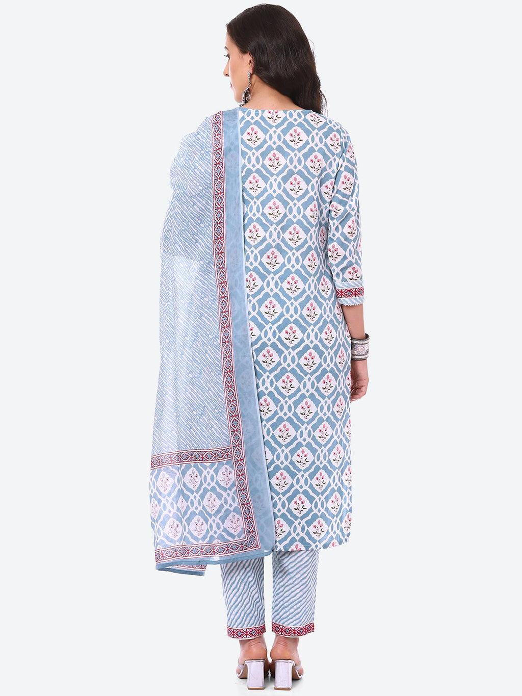 Floral Booti Printed Cotton Kurta With Pant & Dupatta