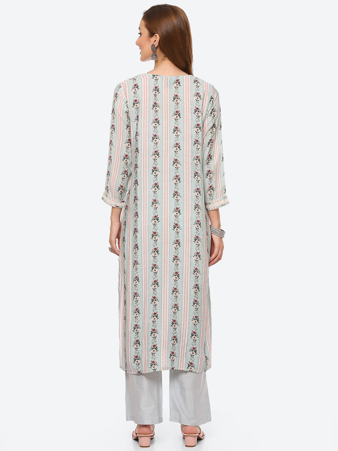 Resham Work Floral Printed Muslin Kurta With Pant