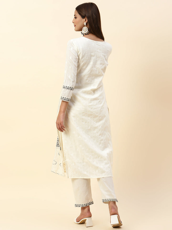 Embroidered Cotton Kurta With Pants