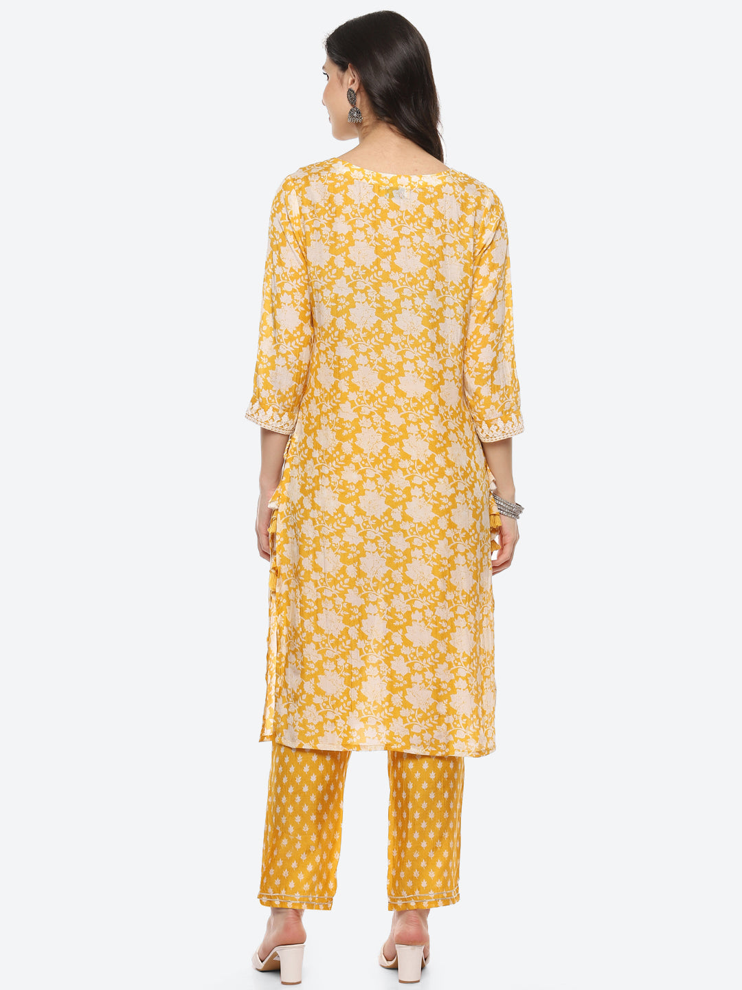 Resham Mirror Yoke Printed Muslin Kurta With Pant