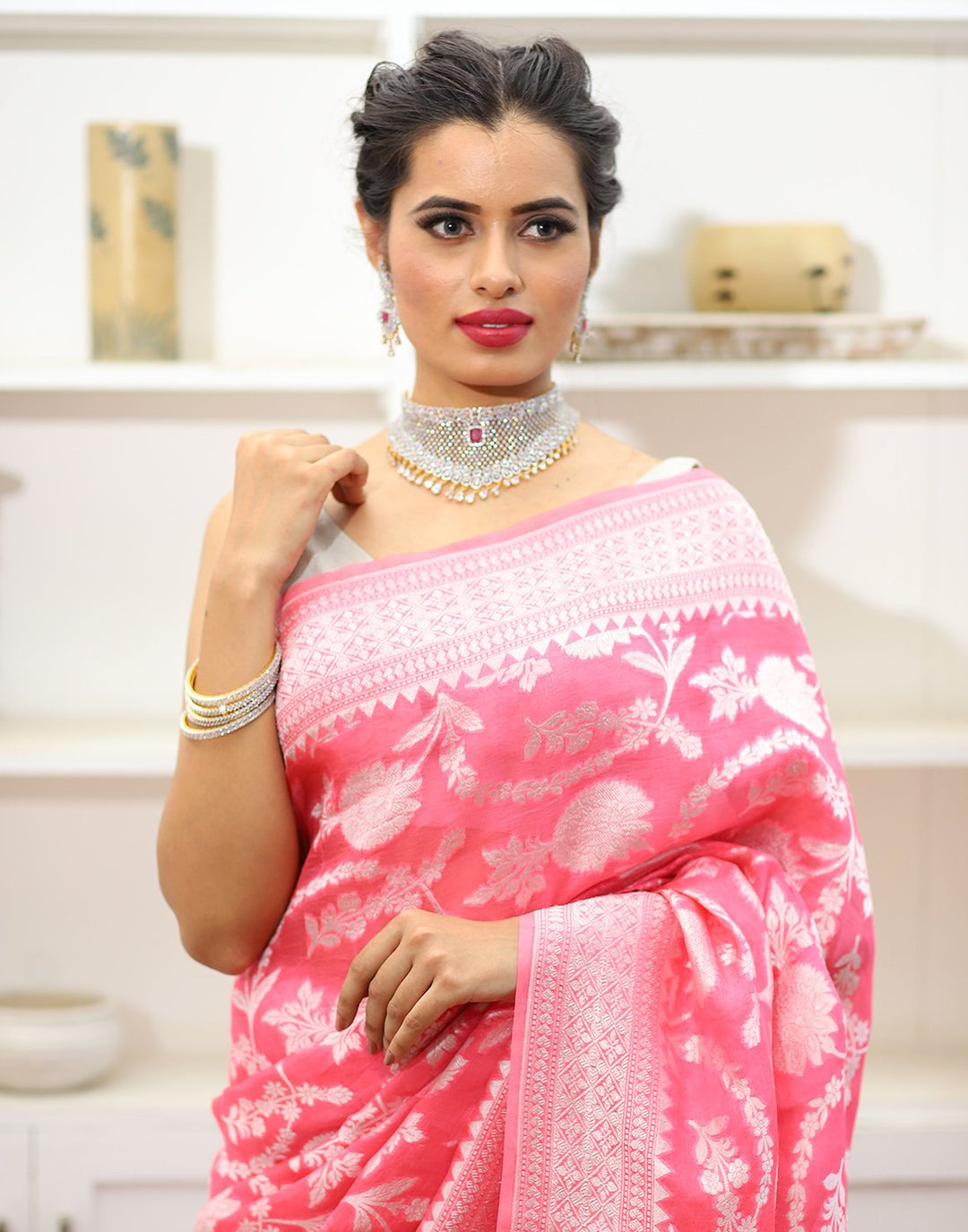 MBZ Meena Bazaar-ORGANZA HAND WOVEN SAREE