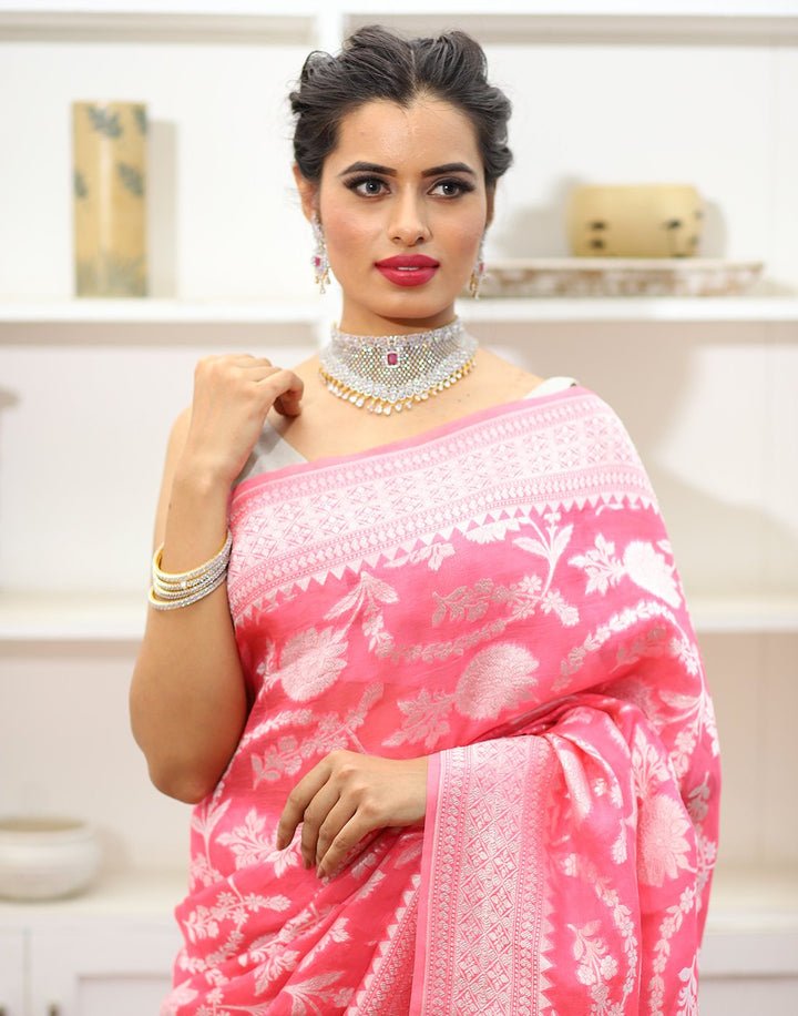 MBZ Meena Bazaar-ORGANZA HAND WOVEN SAREE