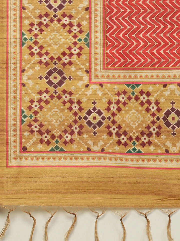 Geometric Printed Tussar Saree