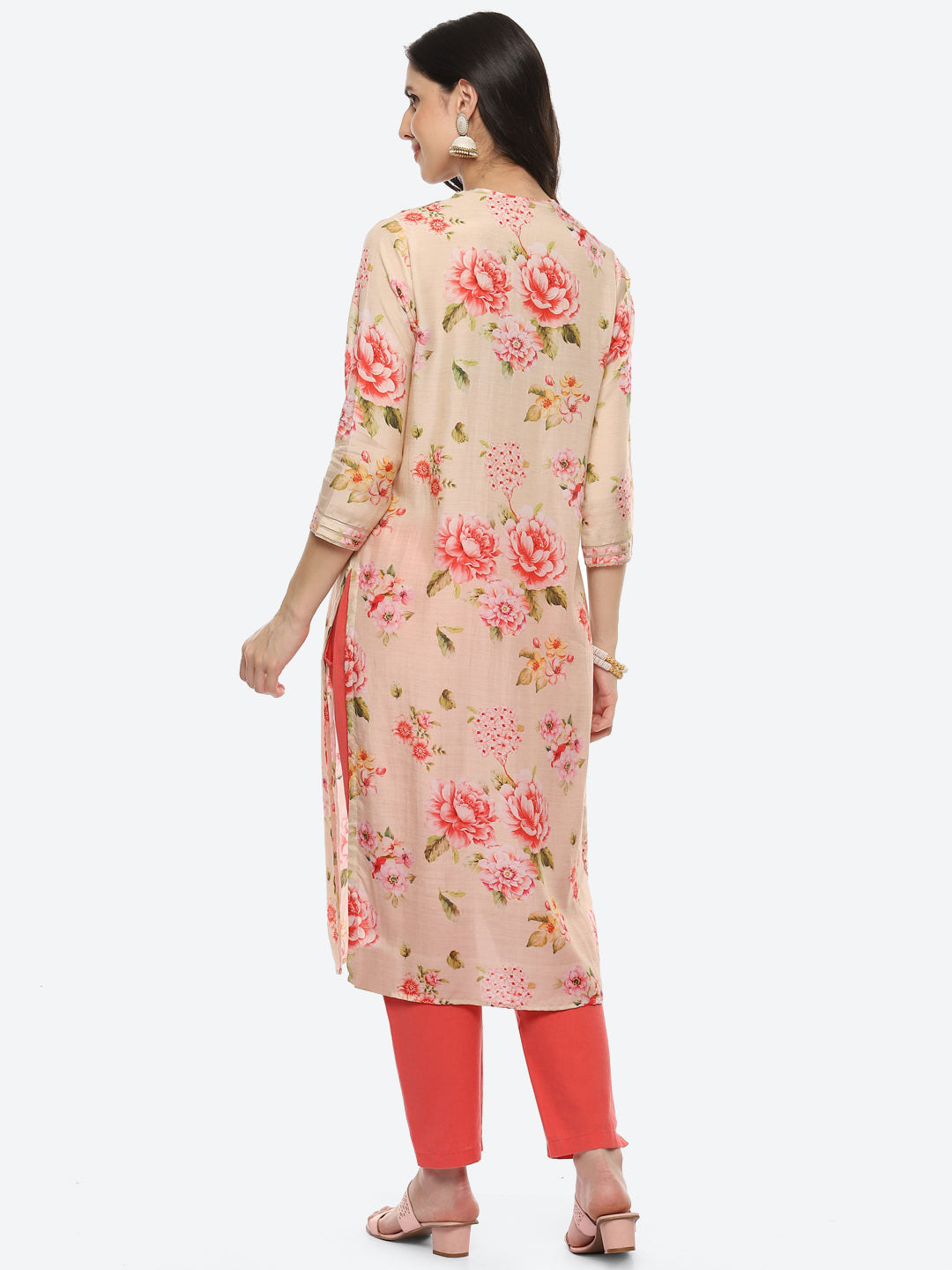 Sequin Work Yoke Printed Muslin Kurta