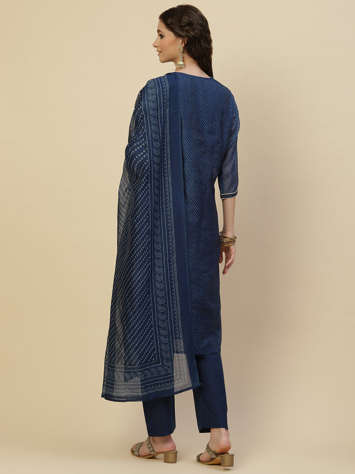 Printed Chanderi Kurta With Pants &amp; Dupatta
