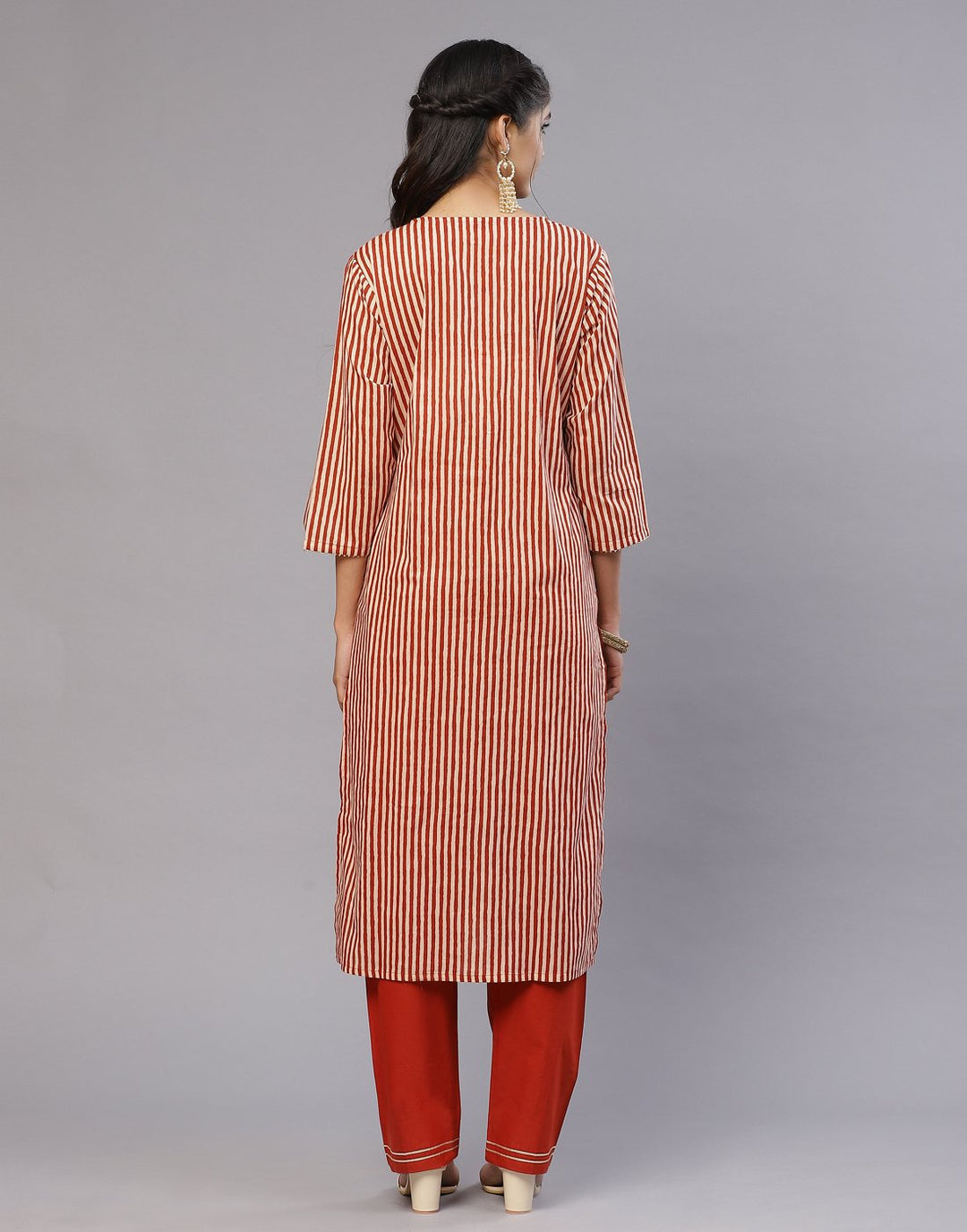 Cotton Striped Kurti Pant Set