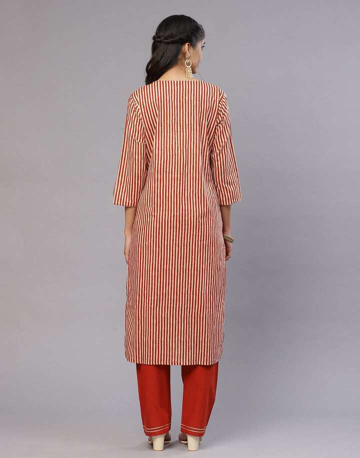 Cotton Striped Kurti Pant Set