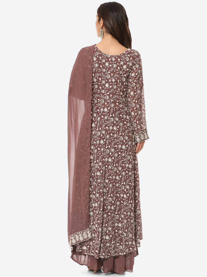 Resham Jaal Georgette Kurta With Palazzo &amp; Dupatta