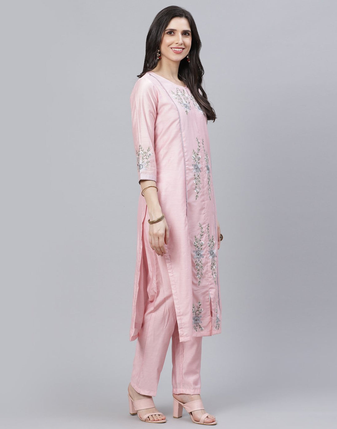 Embroidered Chanderi Kurti Palazzo Set