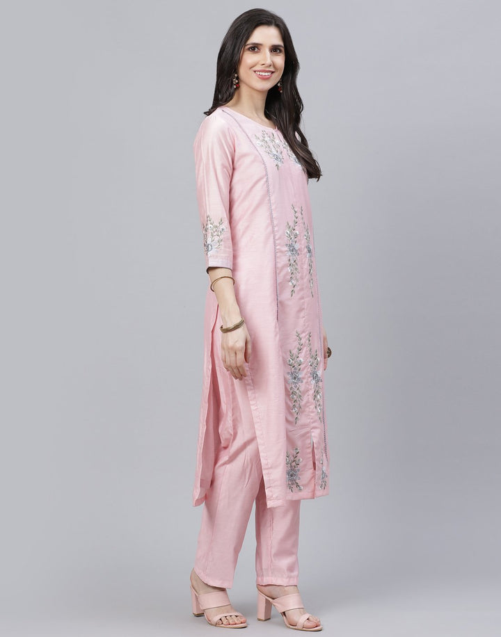 Embroidered Chanderi Kurti Palazzo Set