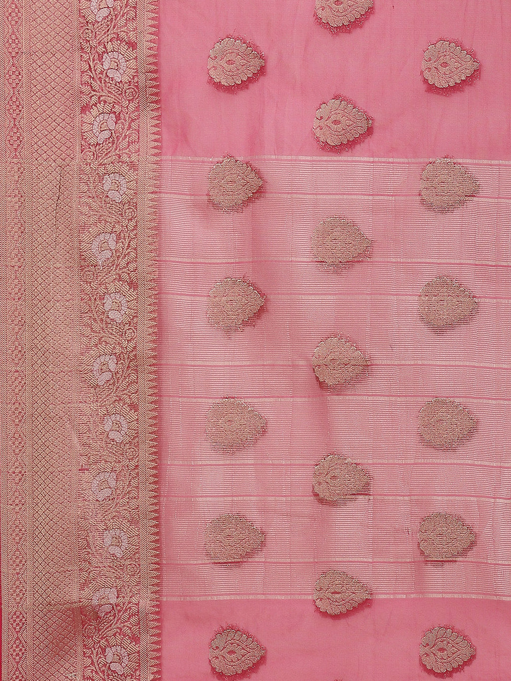 Zari Booti Organza Plain Saree