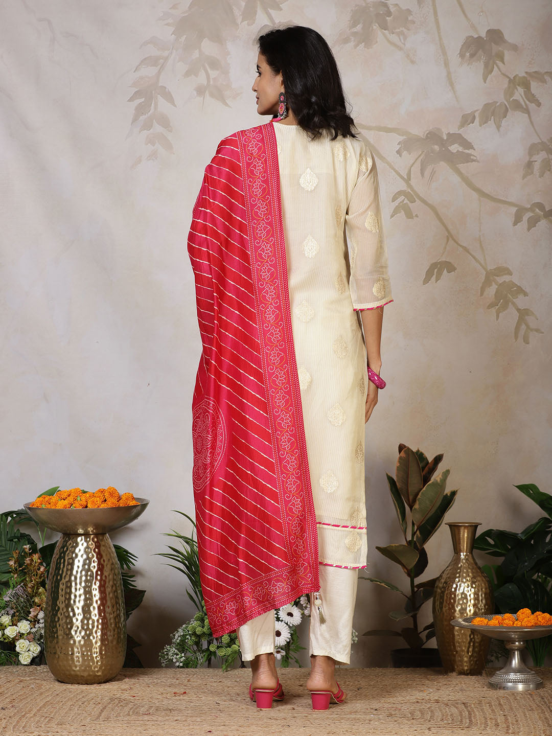 Banarasi Weave Tissue Kurta With Pants &amp; Dupatta