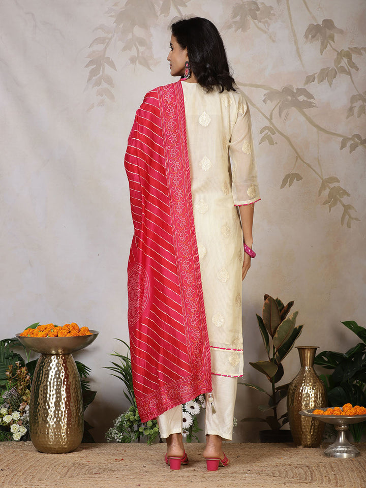 Banarasi Weave Tissue Kurta With Pants &amp; Dupatta
