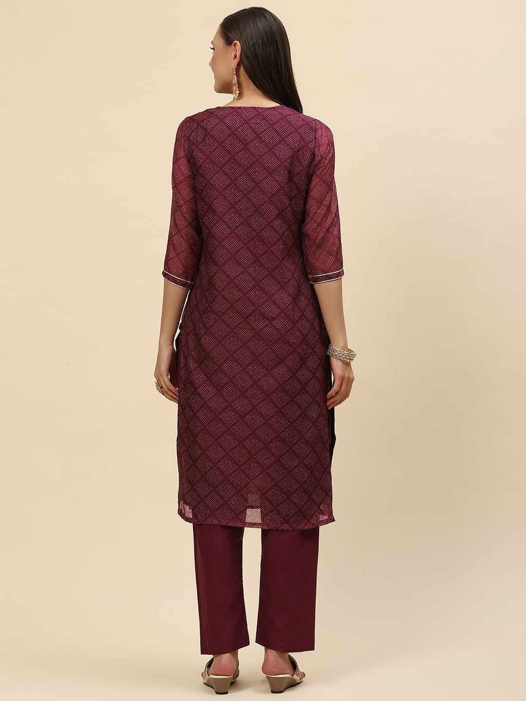 Mirror Embroidered & Printed Chanderi Kurta With Pants