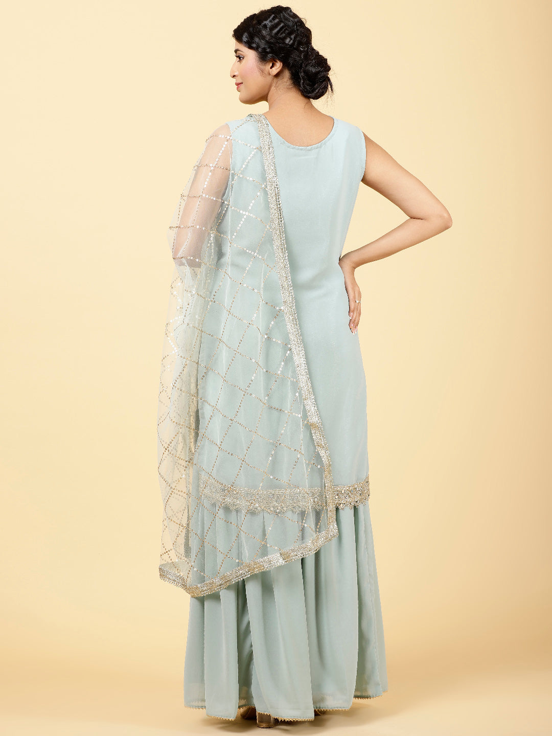 Sequin Georgette Kurta With Garara &amp; Dupatta