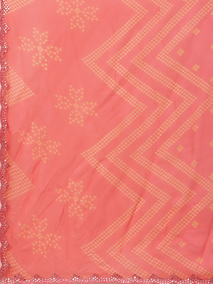 Printed &amp; Mirror Work Organza Saree