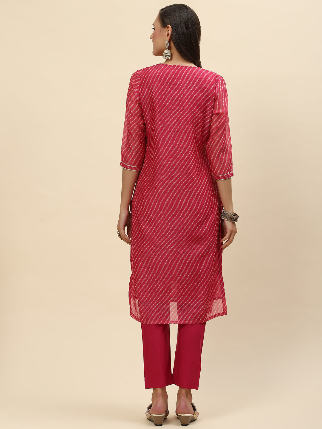 Mirror Embroidered &amp; Lehriya Chanderi Kurta With Pants