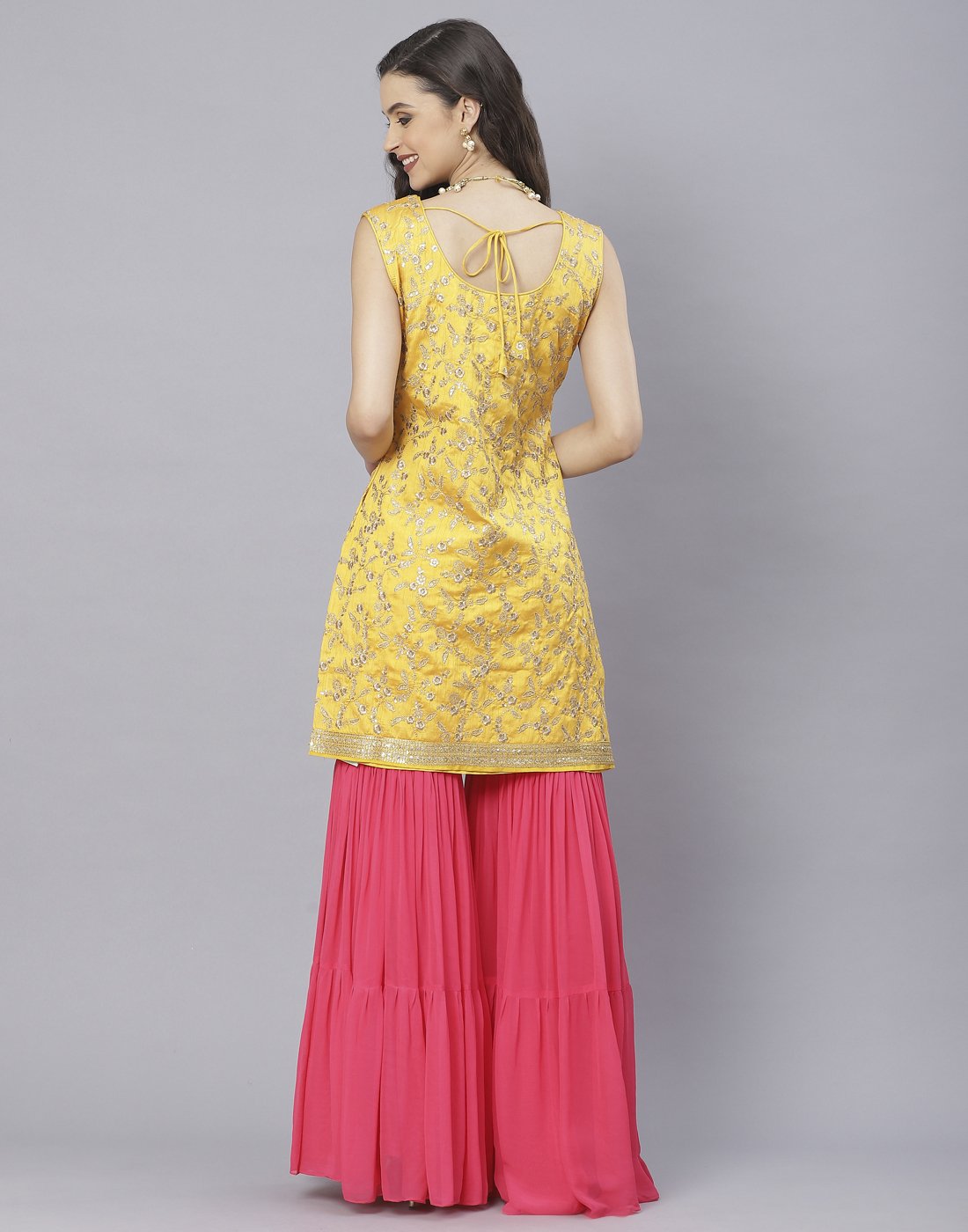 Mustard and Tomato Red Handloom Dupion Salwar Kameez