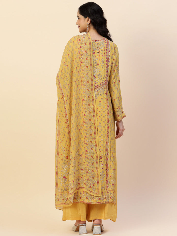 Digital Printed Crepe Kurta With Palazzo &amp; Dupatta