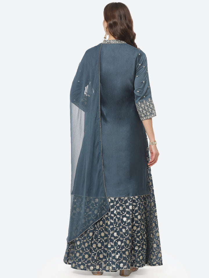 Zari Booti Embroidered Cotton Chanderi Stitched Salwar Kameez With Chiffon Dupatta