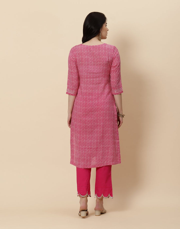Embroidered Cotton Muslin Kurti With Pant