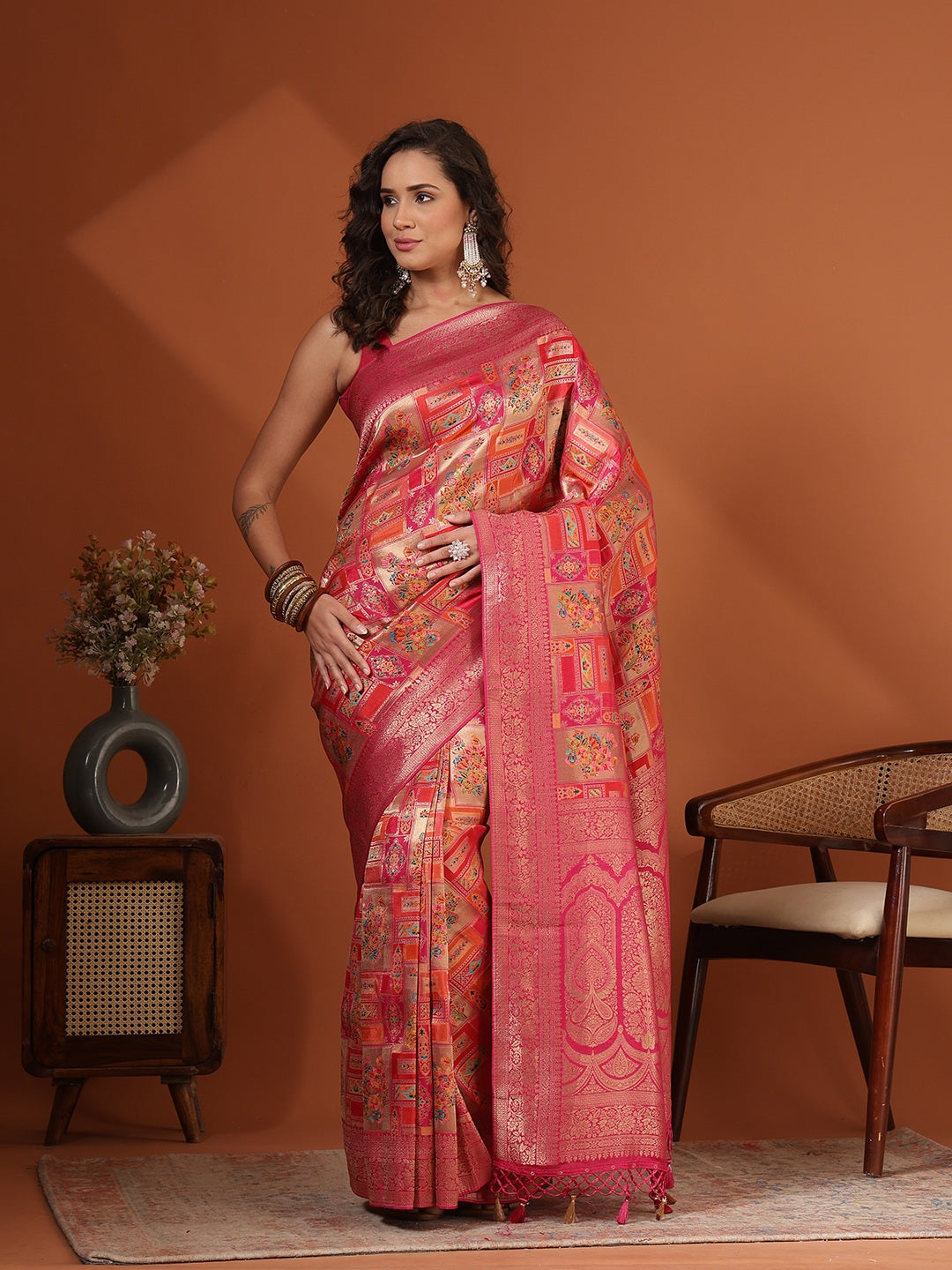 Woven Design Satin Saree