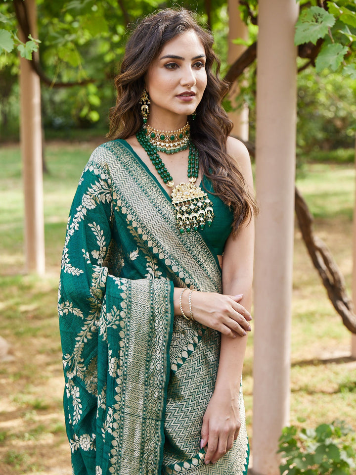 Printed Gold Jaal Banarsi Plain Saree